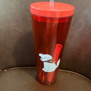 New Starbucks Holiday Red White Puppy cold drink Tumbler